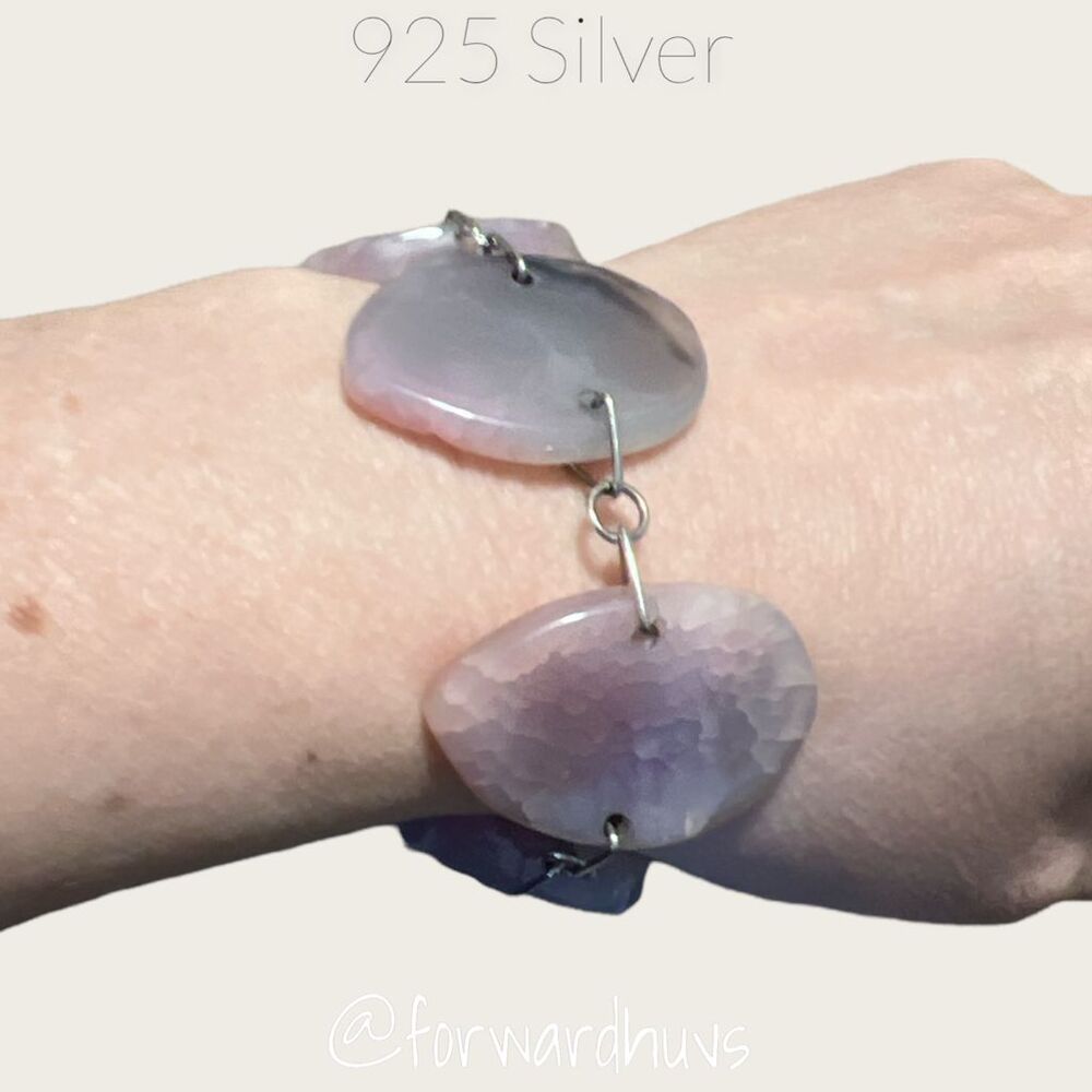 Amethyst Slice Sterling Silver 925 Link Bracelet Purple Geode Druzy